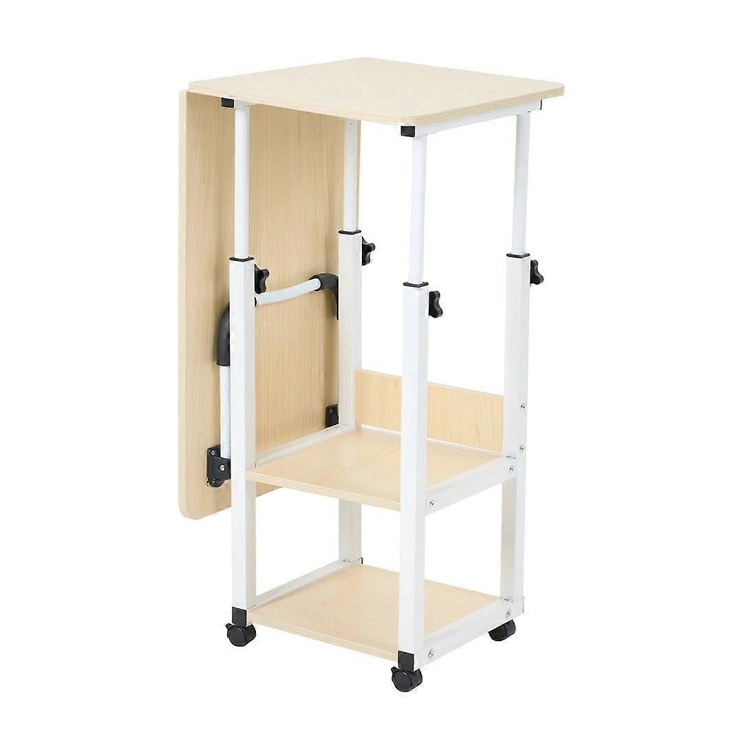 Foldable (Drop Leaf) Over Bed Table with Storage Rolling Laptop Desk Side Table