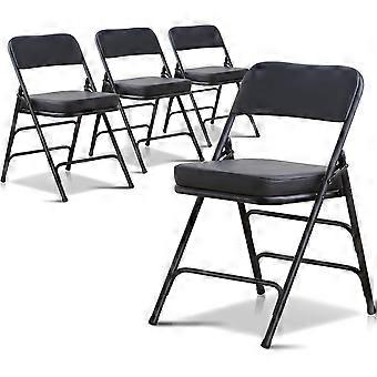 Gewatteerde klapstoel, opvouwbare stoel met dik kussen, zware metalen klapstoel voor buiten & binnen en dineren en feesten, zwart, 4 stuks