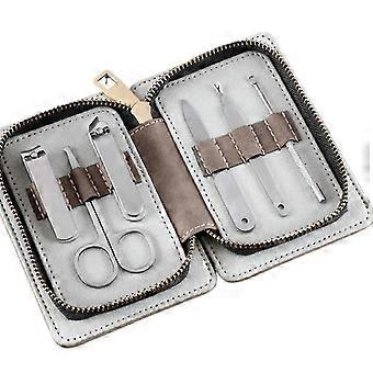 Nagelknipperset van roestvrij staal met scherpe messen, 6-delige manicure- en pedicureset in een etui met ritssluiting.