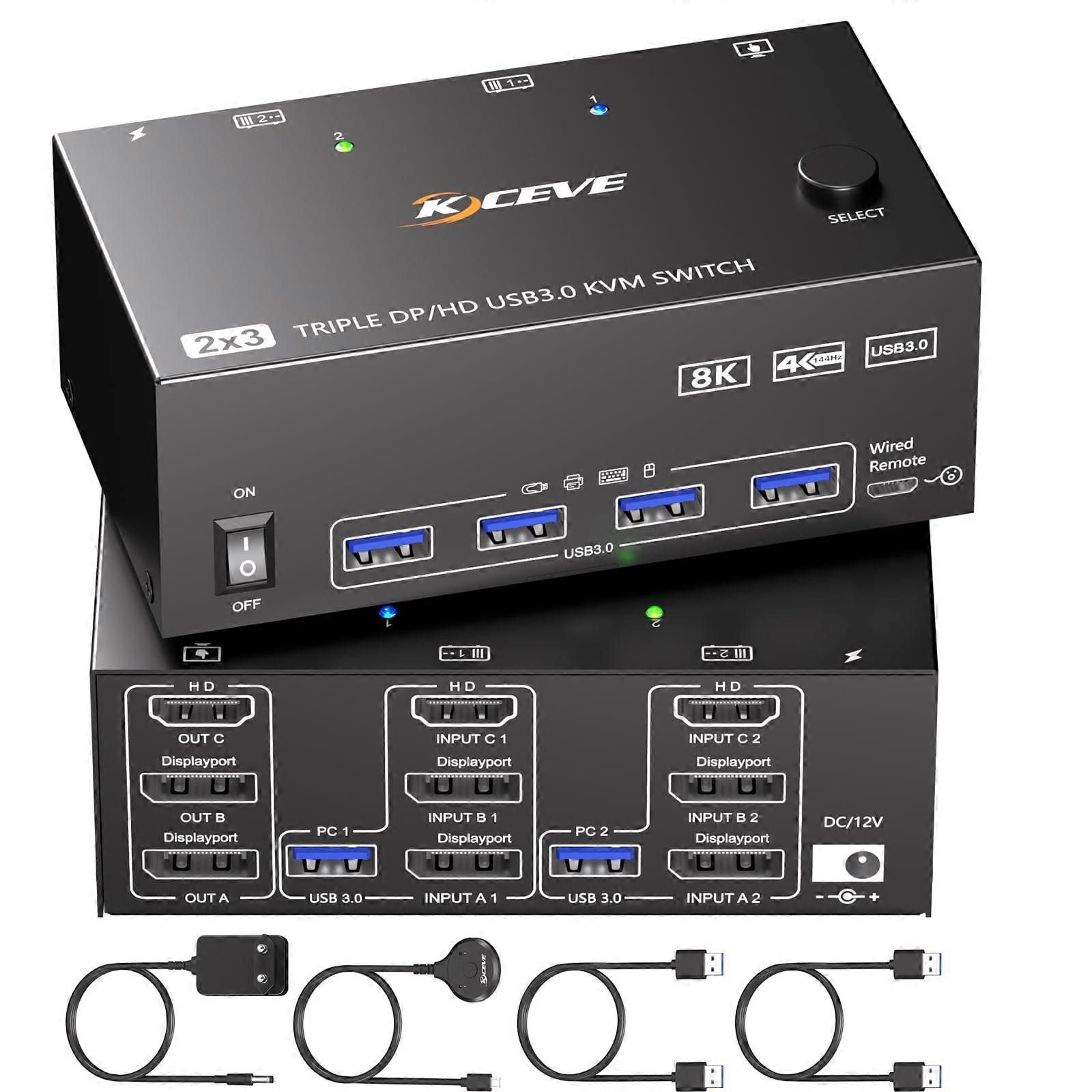 KVM Switch 3 Monitoren 2 Computers HDMI + 2 DisplayPort