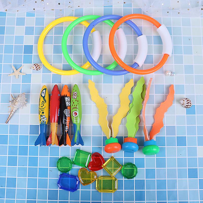 19pcs Swimming Pool Throwing Diving Toys Underwater Rings Diving Circle Set