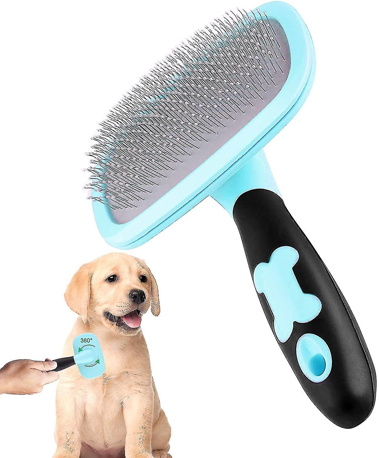 Slicker Brush Large, 360 Degree Rotation Flexible Slicker Brush For Haired Dog, Pet Dog Cat Slicker Brush, Pet Teezer Brush (large, Blue)