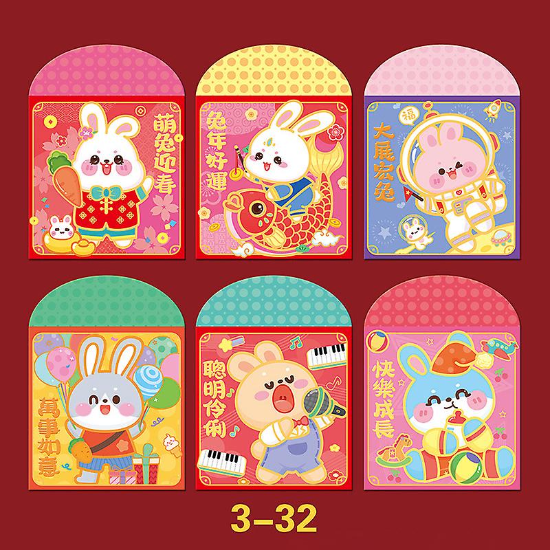 6pcs Chinese New Year 2023 Rabbit Year Red Envelopes Red Packet Money Pouch