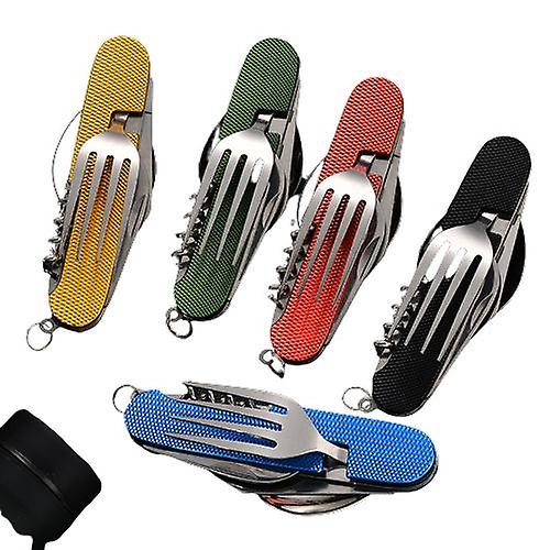 6 In 1 Camping Picnic Folding Spoon Fork Tableware Outdoor Survival Cooking Tool