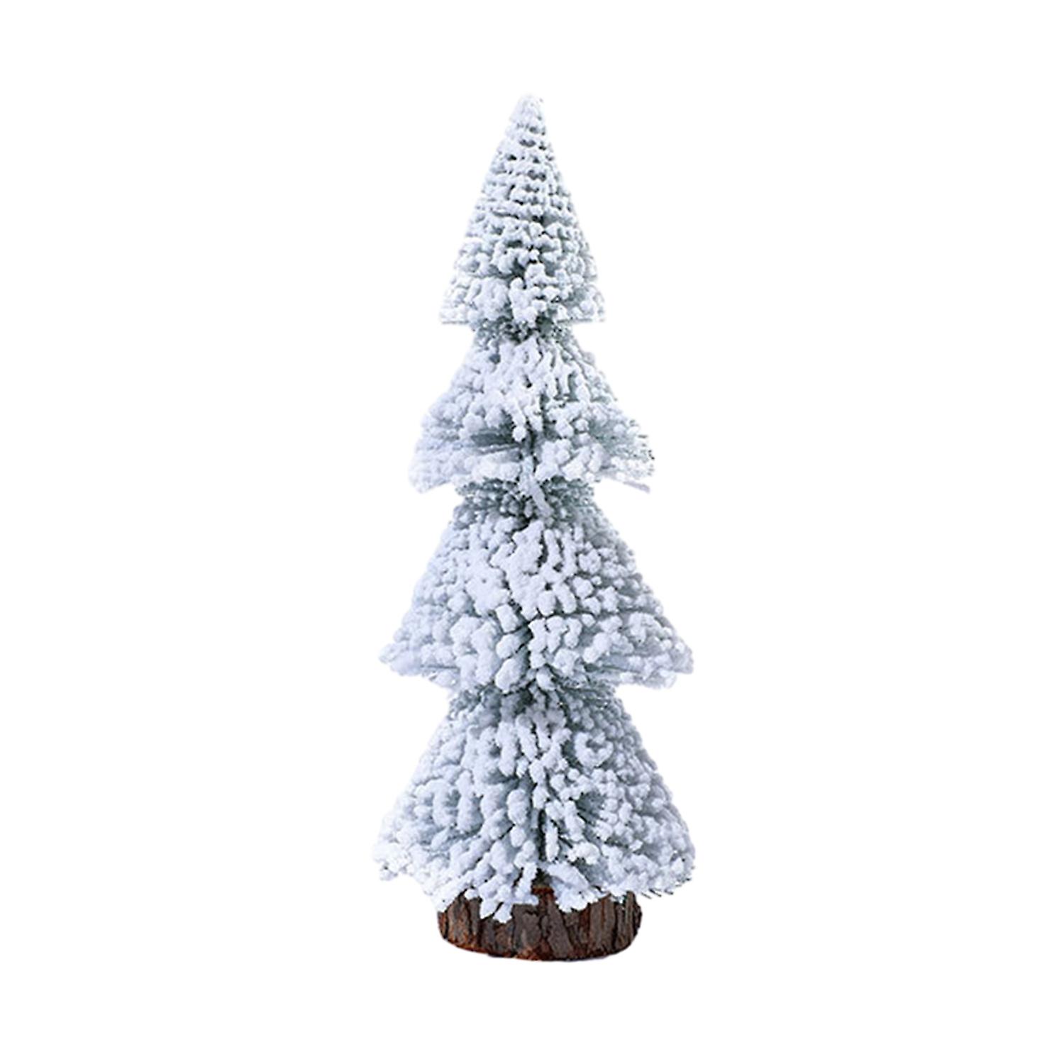 Desktop Miniature Snow Pine Tree with Wooden Base Simulation Pine Needle Mini Christmas Tree Ornamen