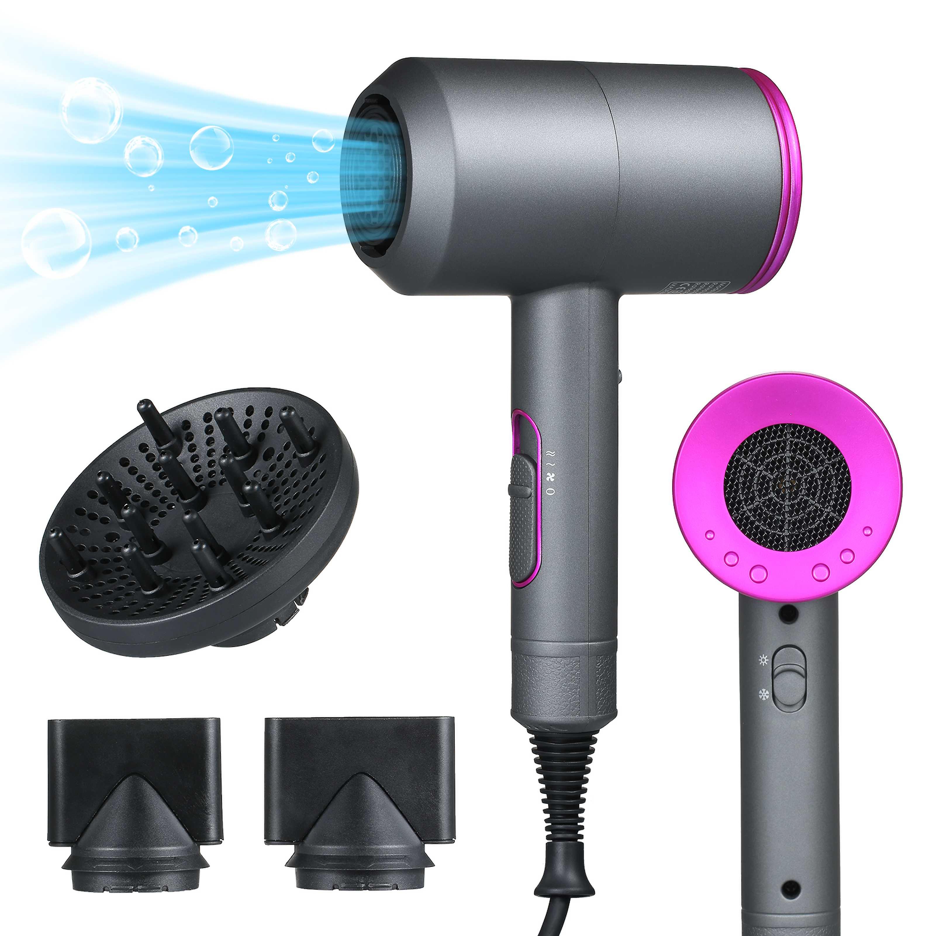Ionic Hair Dryer With 3 Nozzles Diffusers 3 Heat Settings