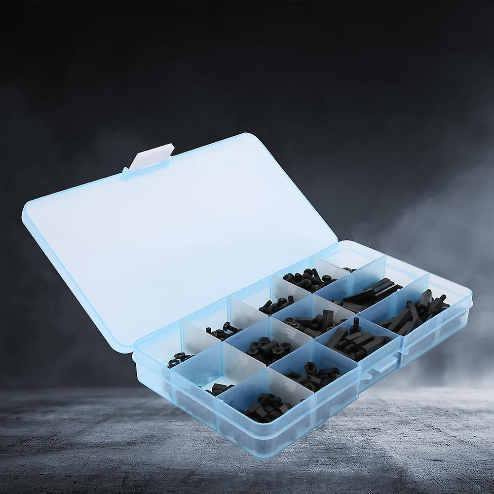 310pcs M3 Black Nylon Screw Nut Washer Standoff Kit