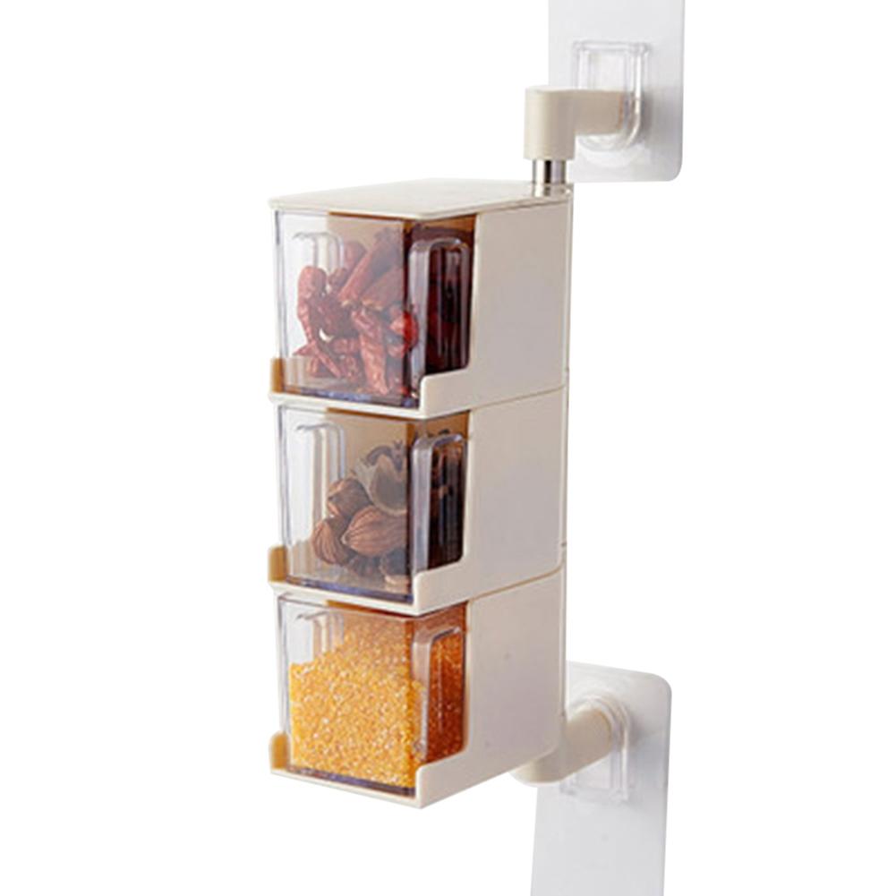 2/3/4-Tier Rotating Wall Hanging Seasoning Box Storage Drawer Spice Case Jar