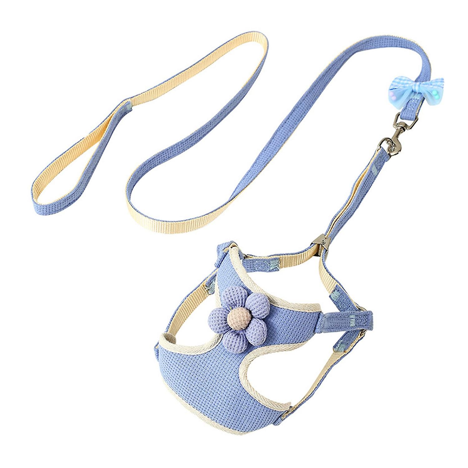 Pet Vest Harness with Leash 3D Colorful Flower Decor Step-in Adjustable Buckle No Pull Escape-proof