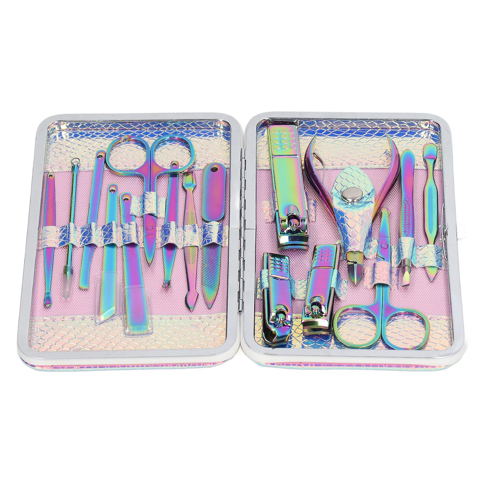 16Pcs Manicure Set High Sharpness Stainless Steel Color Coating Multifunction Nail Clipper Set for Finger Nail Toenail