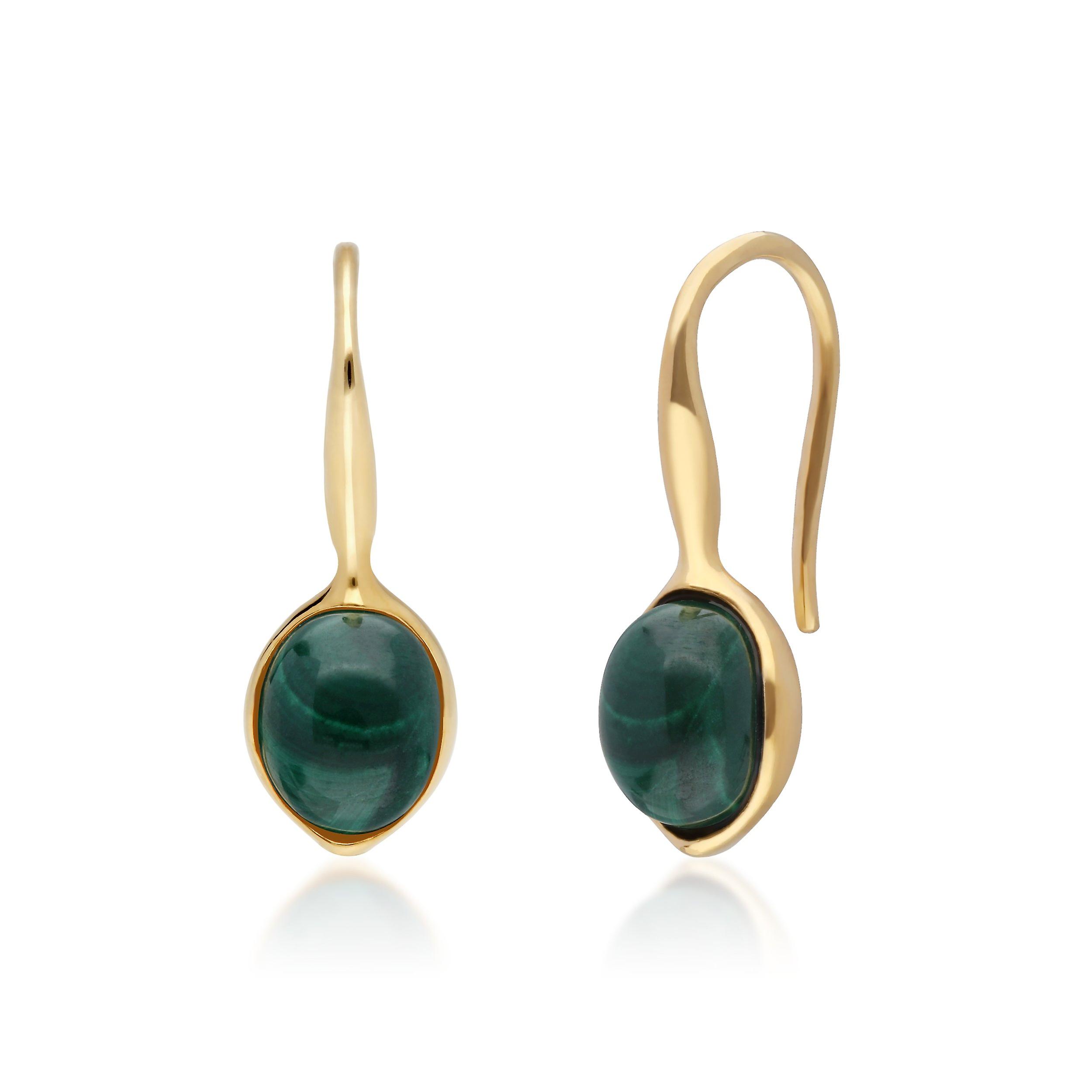 Irregular B Gem Malachite Drop Earrings in Yellow Gold Plated Sterling Silver 270E027005925