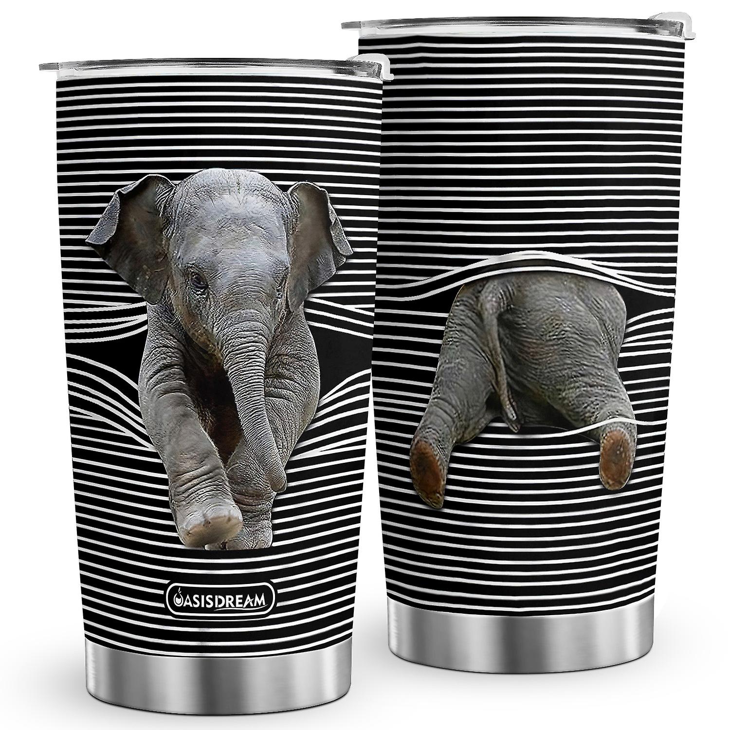 Oasisdream 20oz Cute Elephant Stainless Steel Insulated Tumbler with Lid for Travel
