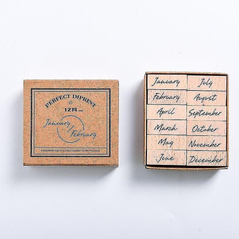 Full name of the month Wooden Stamp Set Month Week Seal School Office Accessories