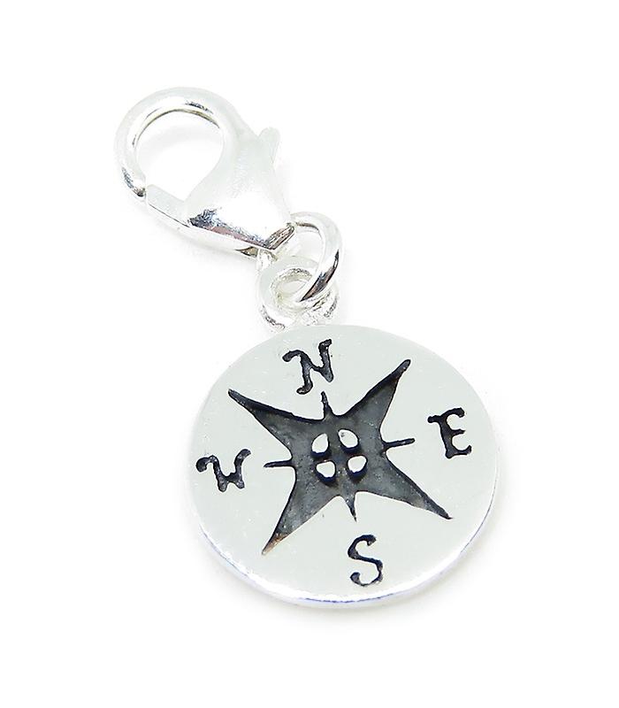 Compass Tiny Sterling Silver Charm On 9mm Clip .925 X 1 Direction