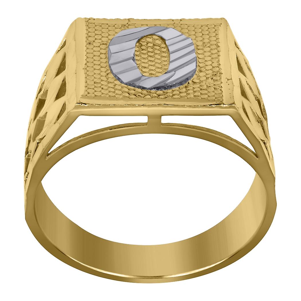 10k deux tons or Mens Dc texturé lettre initiale O bande bague 11.6x11.6mm large taille 8.5 bande de mariage pour hommes