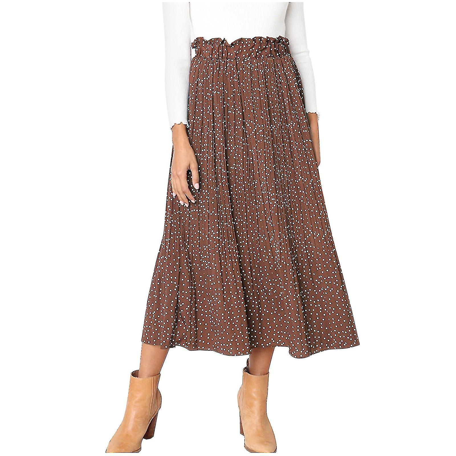 Skirts For Women Plus Size Fashion Women Print Casual Ruched Ruffles Pocket Elastic Waist Bohemian Style Skirts