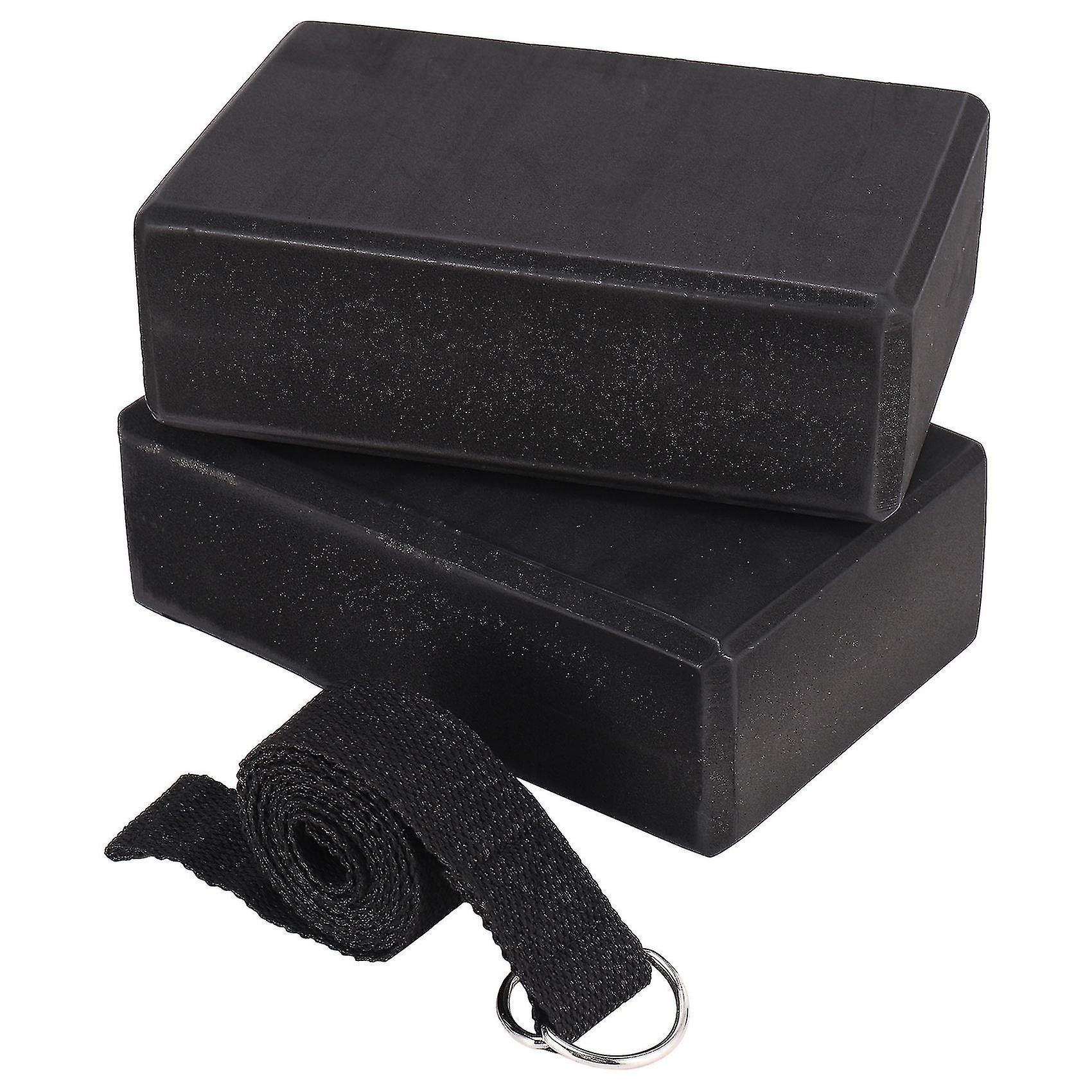 Yoga Block And Yoga Strap Set Foam Soft Non-slip Yoga Blocks Universal Stretching And Workouts Blac