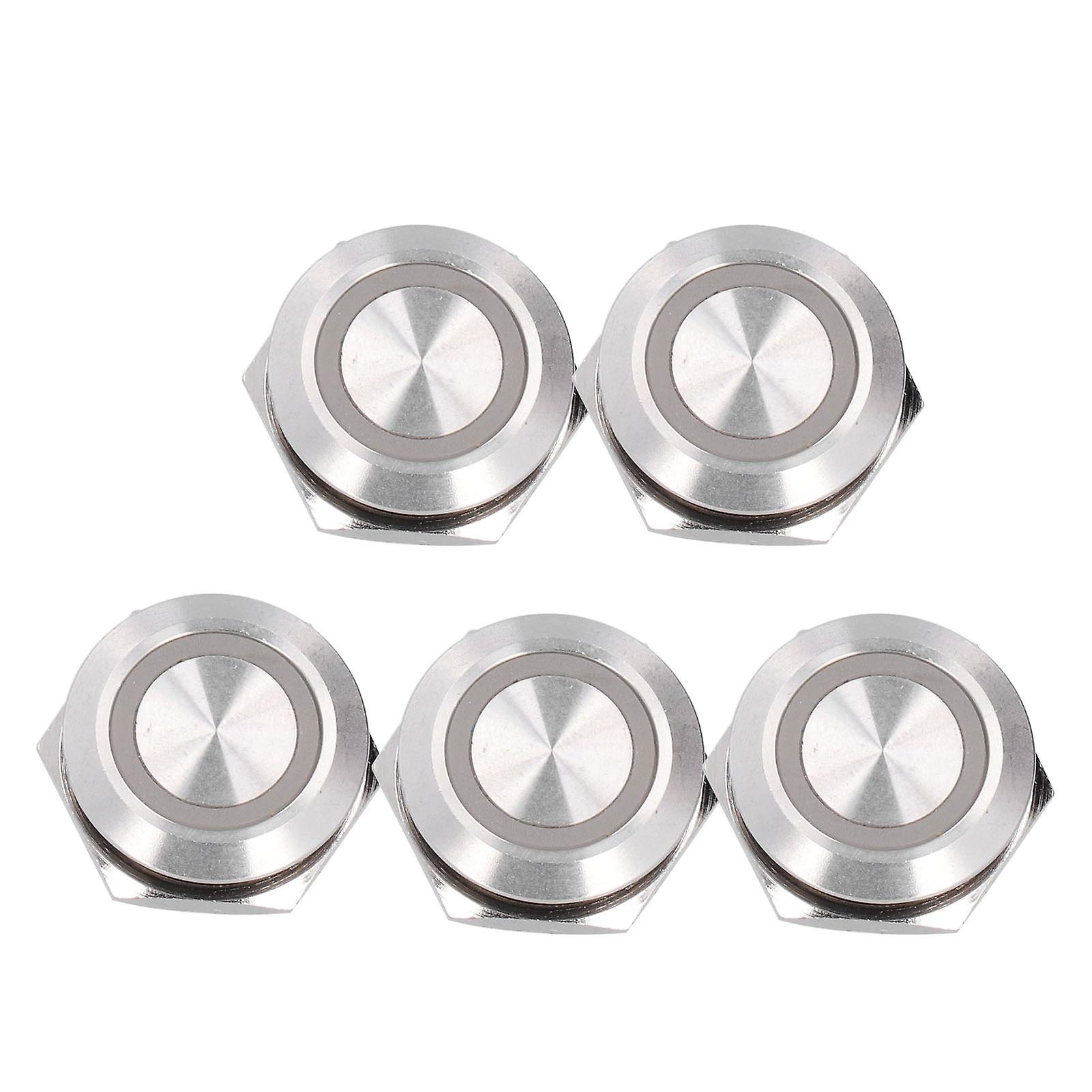 5Pcs Momentary Push Button Switch Metal Auto Reset Ultra Thin Waterproof with LED 19mmDC3~6V Blue