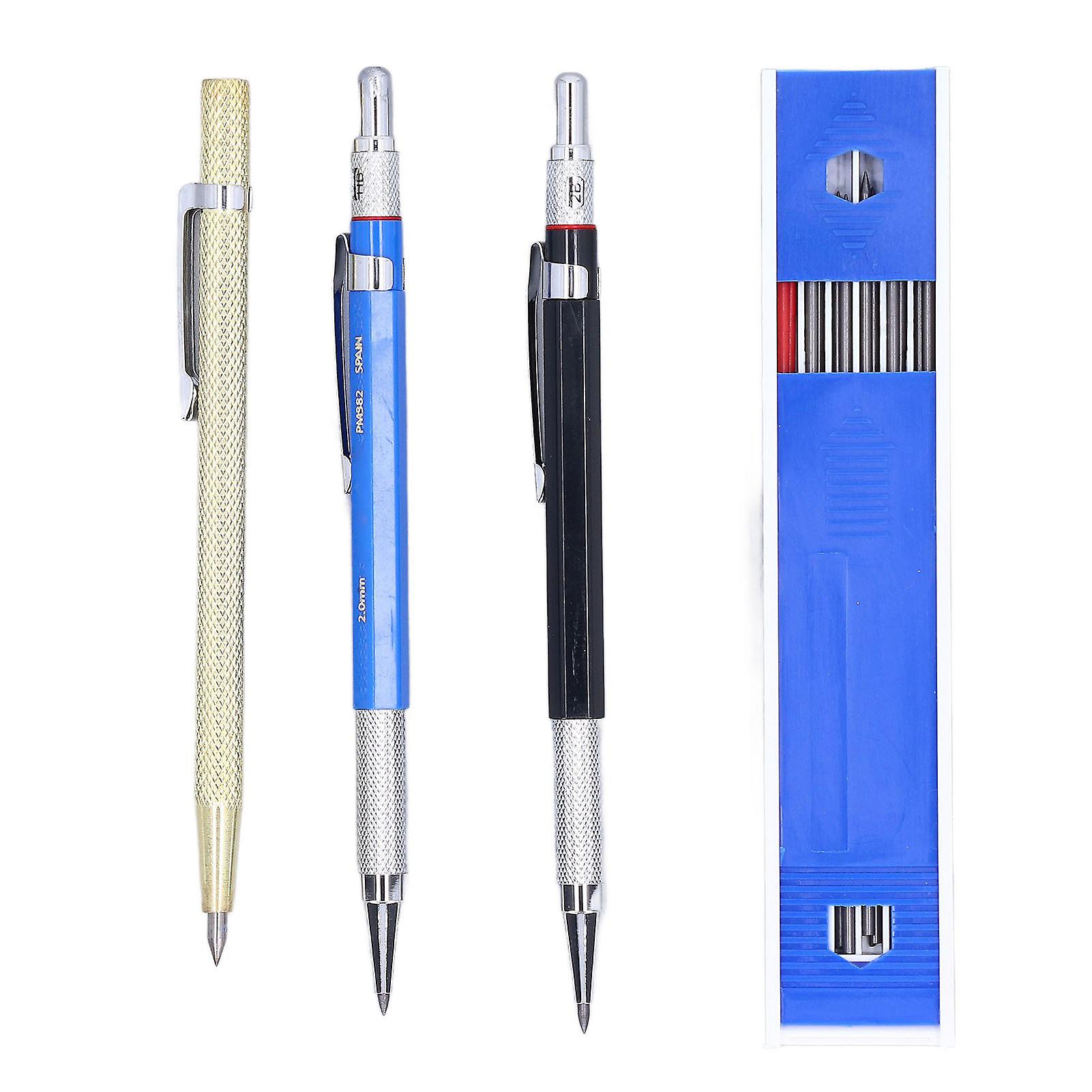 Carpenter Liner Pen Kit Alloy Scribe Pen for Woodworking Marking with 2 Color Refills