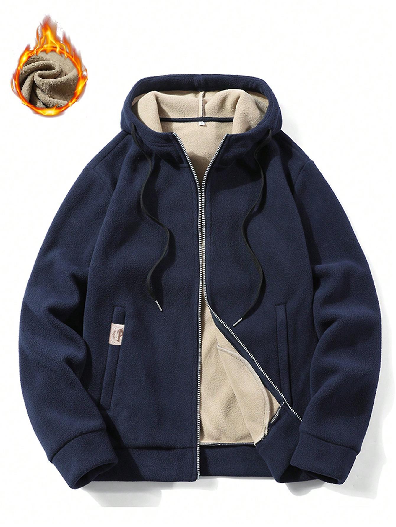 Men Letter Patched Detail Drawstring Hooded Thermal Lined Jacket