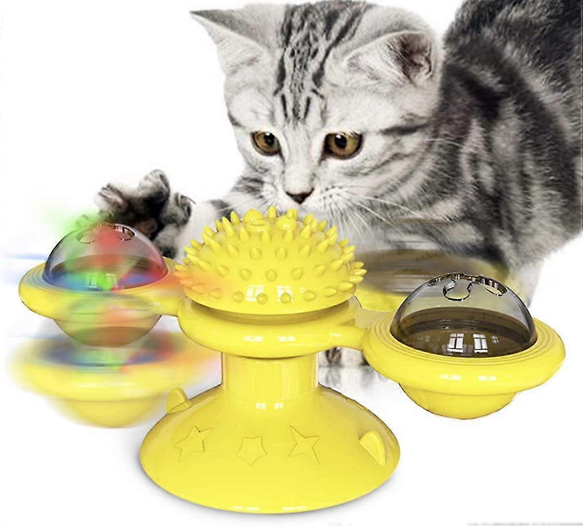 Interactive Windmill Cat Toy: Indoor Cat Toy With Led Light Ball Suction Cup For Cat Chewing Exercise