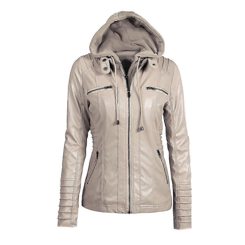 Women's Winter Hooded Pu Leather Jacket Motorcycle Coat