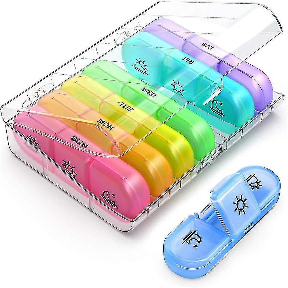 Seven Days A Week 21 Grid Rainbow Medicine Box Sorting Box Portable Plastic Divided Medicine Box