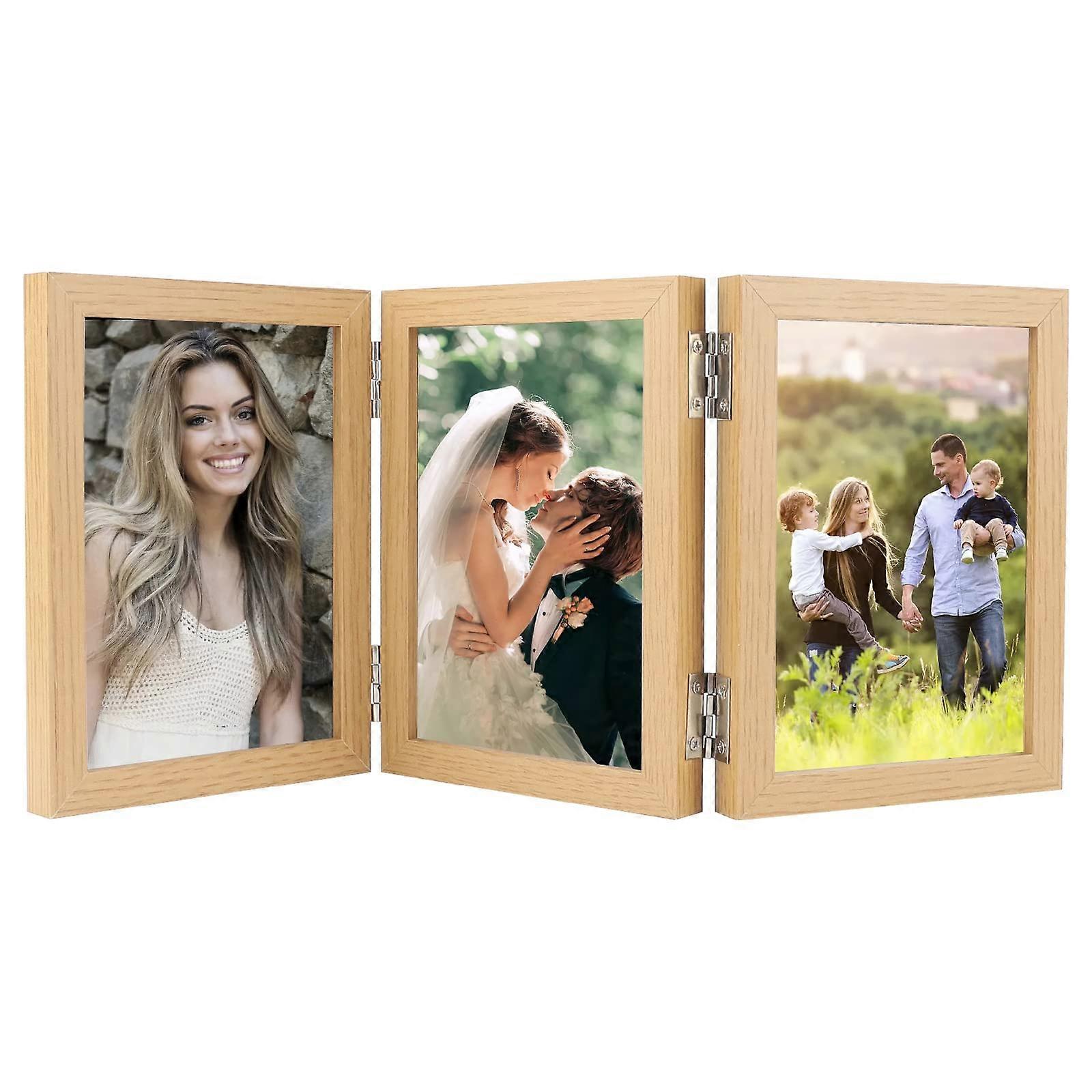 2025,Photo Frame Light Color 10x15 CM Three Photo Frame Collapsible Collage Multiple Photos Family Gift