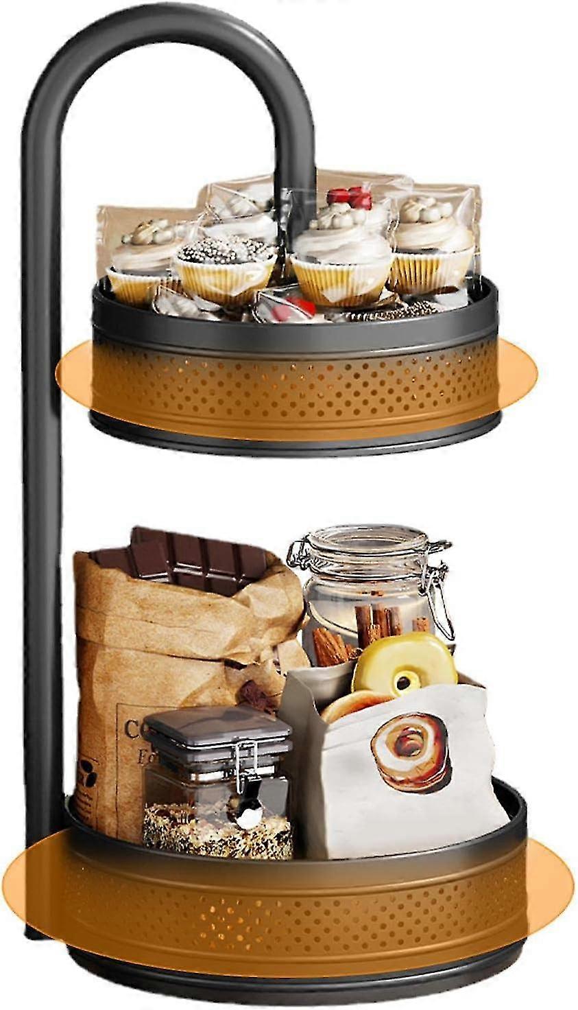 2 Tier Rotating Spice Rack | Rotating 2 Tier Spice Rack Organizer | Height Adjustable Kitchen Spice Rack, Removable Spice Rack Organizer For Cabinet