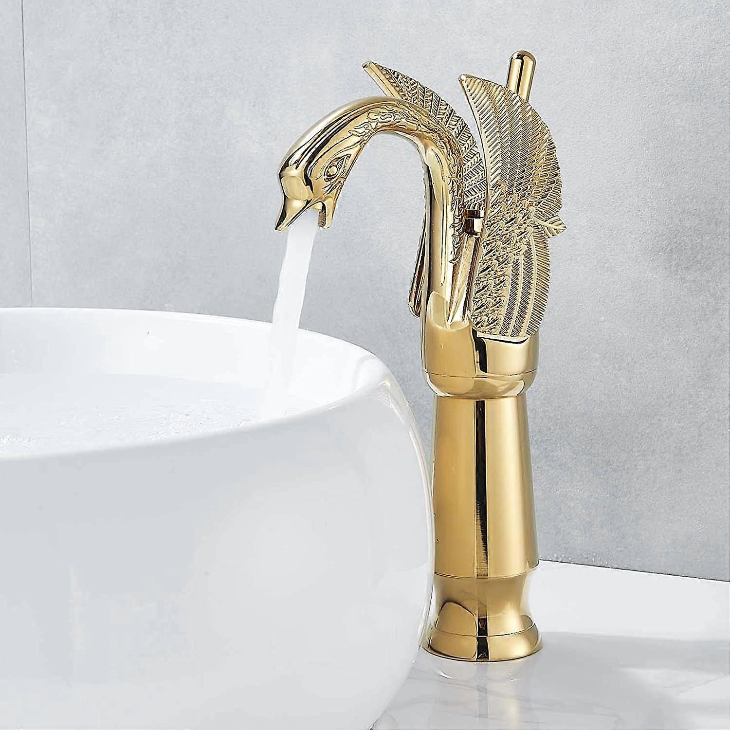 Messing Baderom Tappekran Enkelt Håndtak Vask Kran Basseng Kran Gull Solid Messing Baderom Vask Vask Vask Kran Dekk Montert Kran