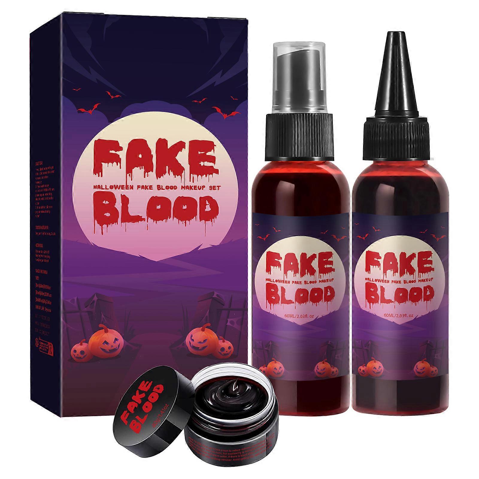 3PCS Halloween Fake Blood Makeup Kit,Spray Blood Washable Fake Blood Makeup