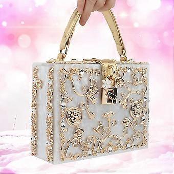 Fashion Box Evening Bag Diamond Flower Clutch Bag Hollow Relief