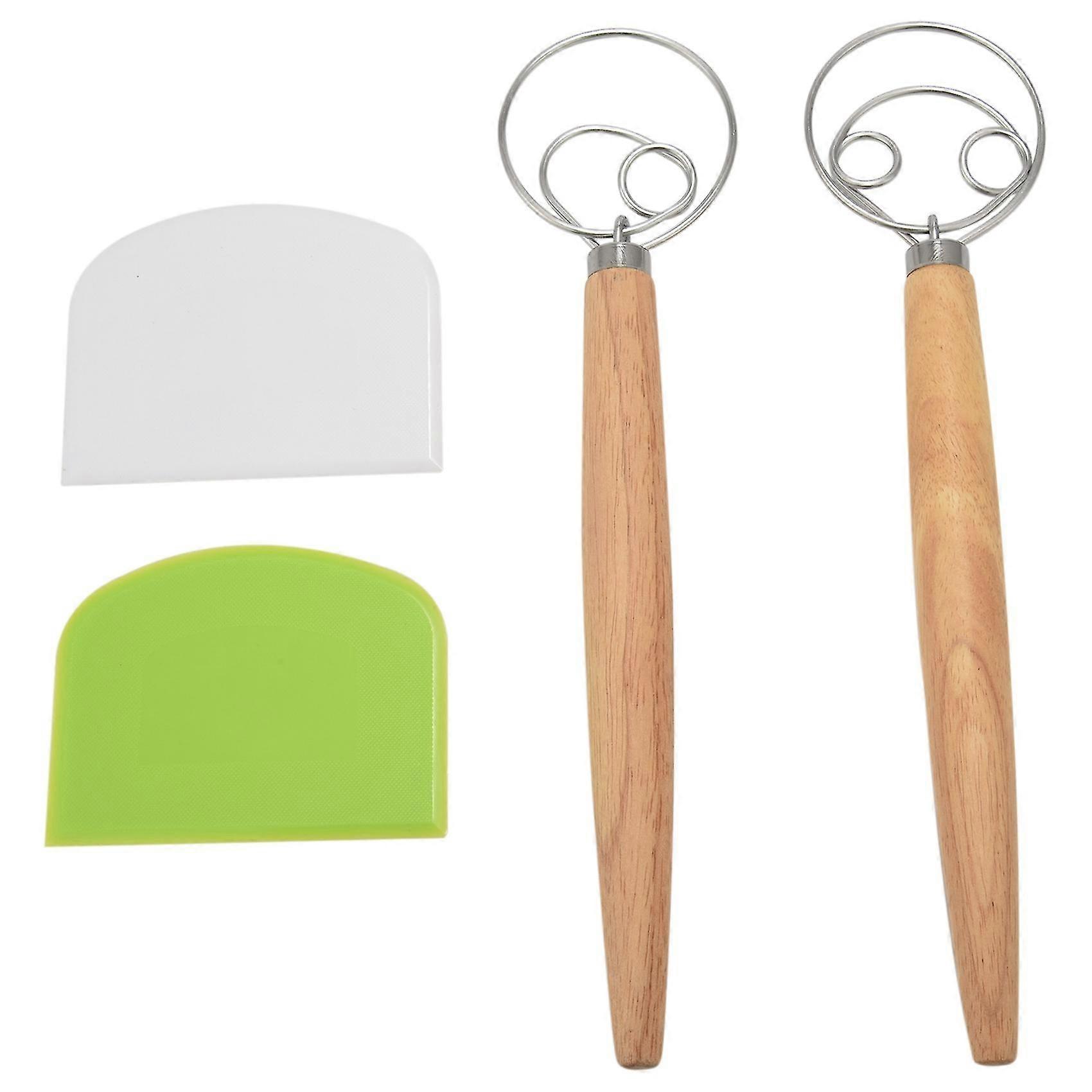 Danish Dough Whisk Hand Mixer,2Pcs Stainless Steel Dough Mixer with 2 Dough Scrapers for Pizza Doug