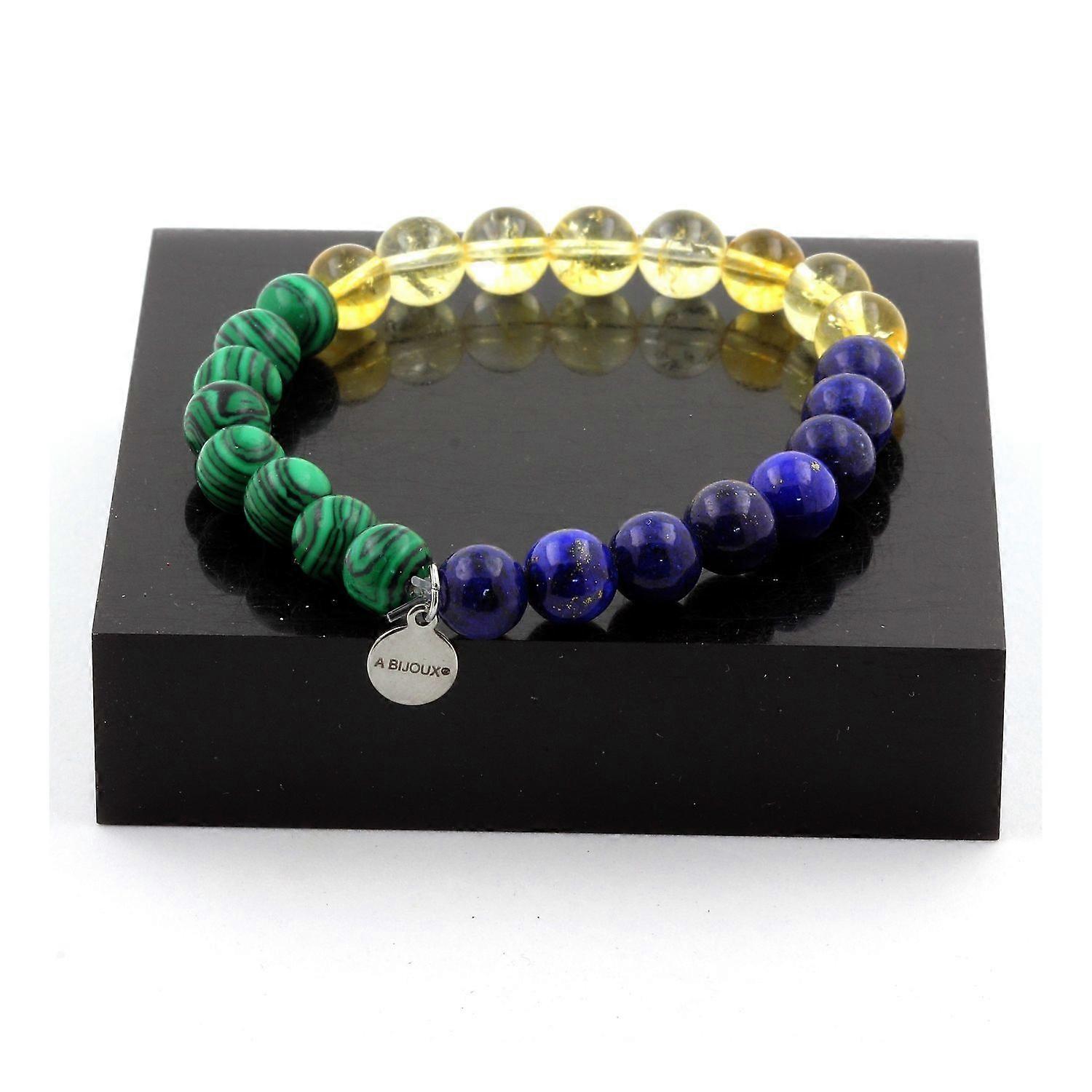 Lapis Lazuli + Citrine + Malachite Beaded Bracelet 8 mm