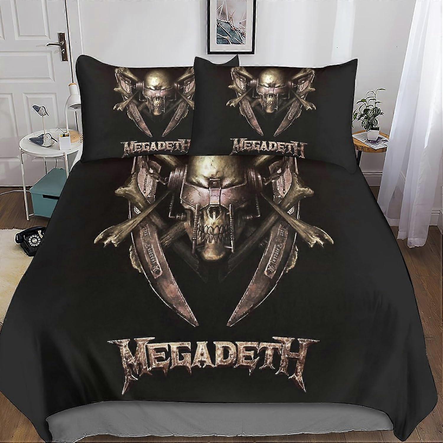 Megadeth Bedding Set with Duvet Cover 3D Skull Duvet Cover and Pillowcases Microfiber with Zipper Closure 3 Pcs for Single or Double Bed