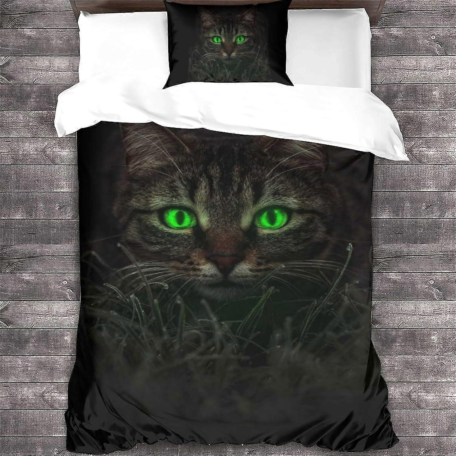 Cat Animal Bedding Set with Pillowcases,Pet Soft Microfiber Duvet Cover with Zipper Closure for Bed Sing
