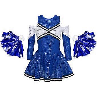 Kids Girls Cheerleader Costume Uniform Sets Off-shoulder Shiny Sequins Dress  With 1 Pair Flower Balls Set For Cheerleading Dance | Fruugo IE