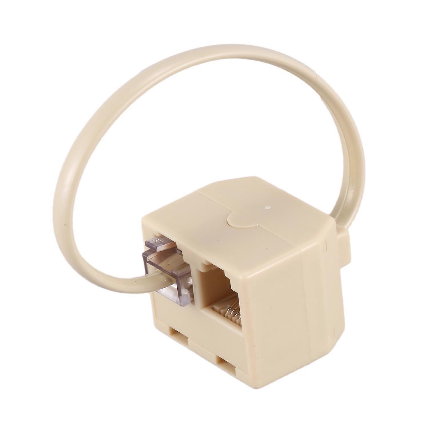 RJ11 6P4C 2 Way Outlet Line Splitter Adapter Beige