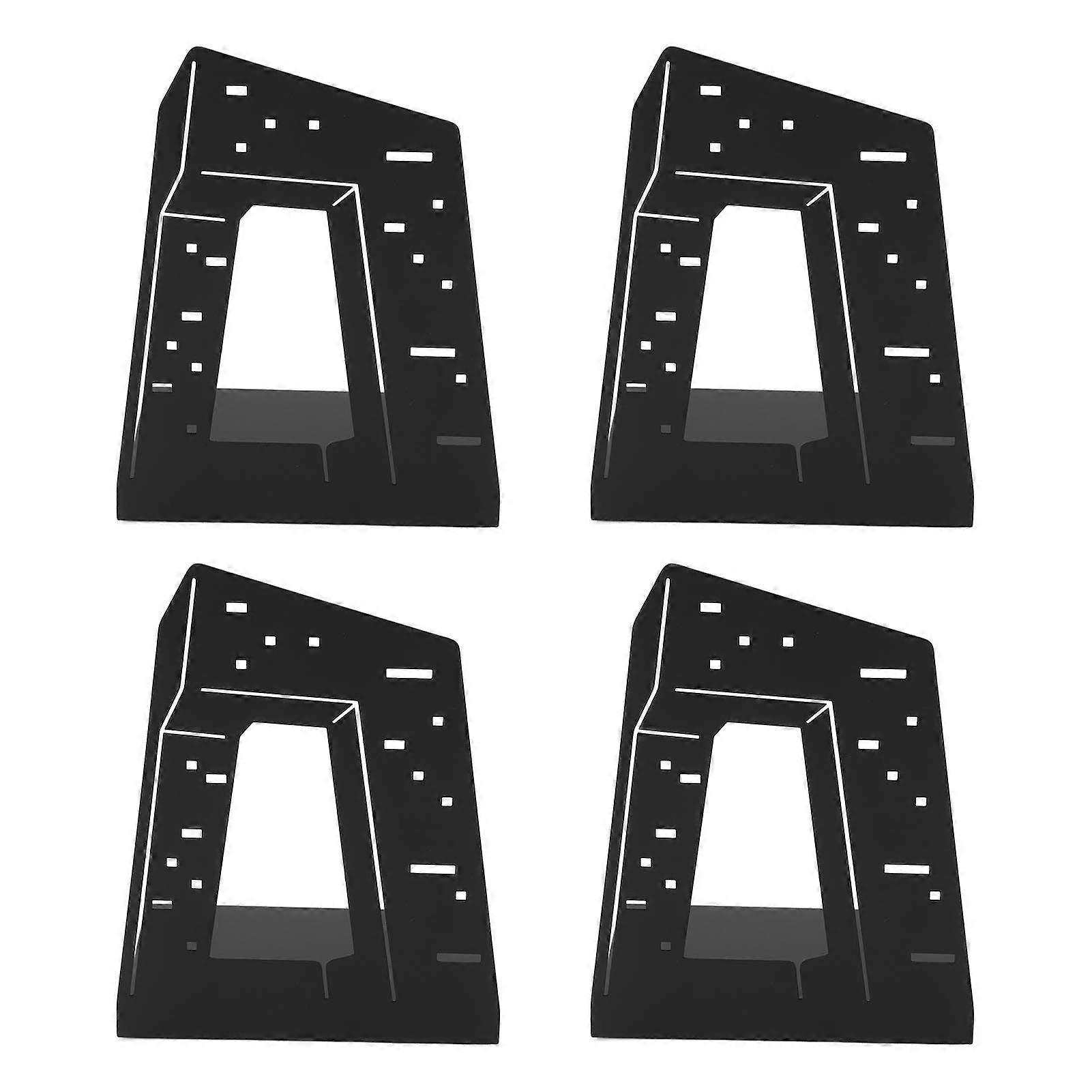 4pcs Bookends Architectural Style Metal Structure Classic Black Rounded Edges Foam Pads Slim Design Office Book Support Architecture