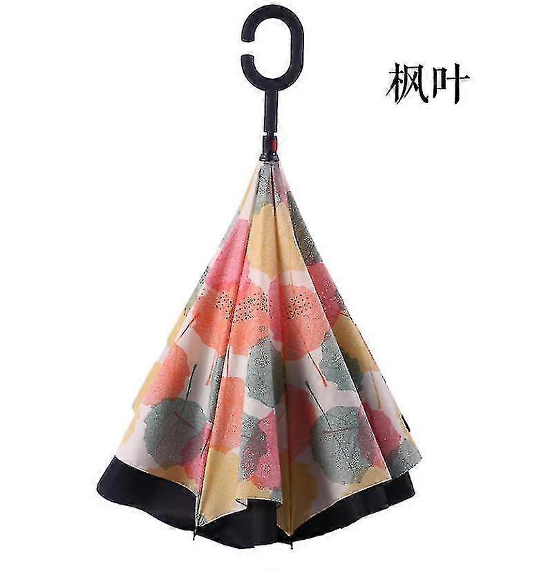 C-handle Parasole pieghevole pioggia antivento ombrello doppio strato invertito reverse-g fiore d'acero