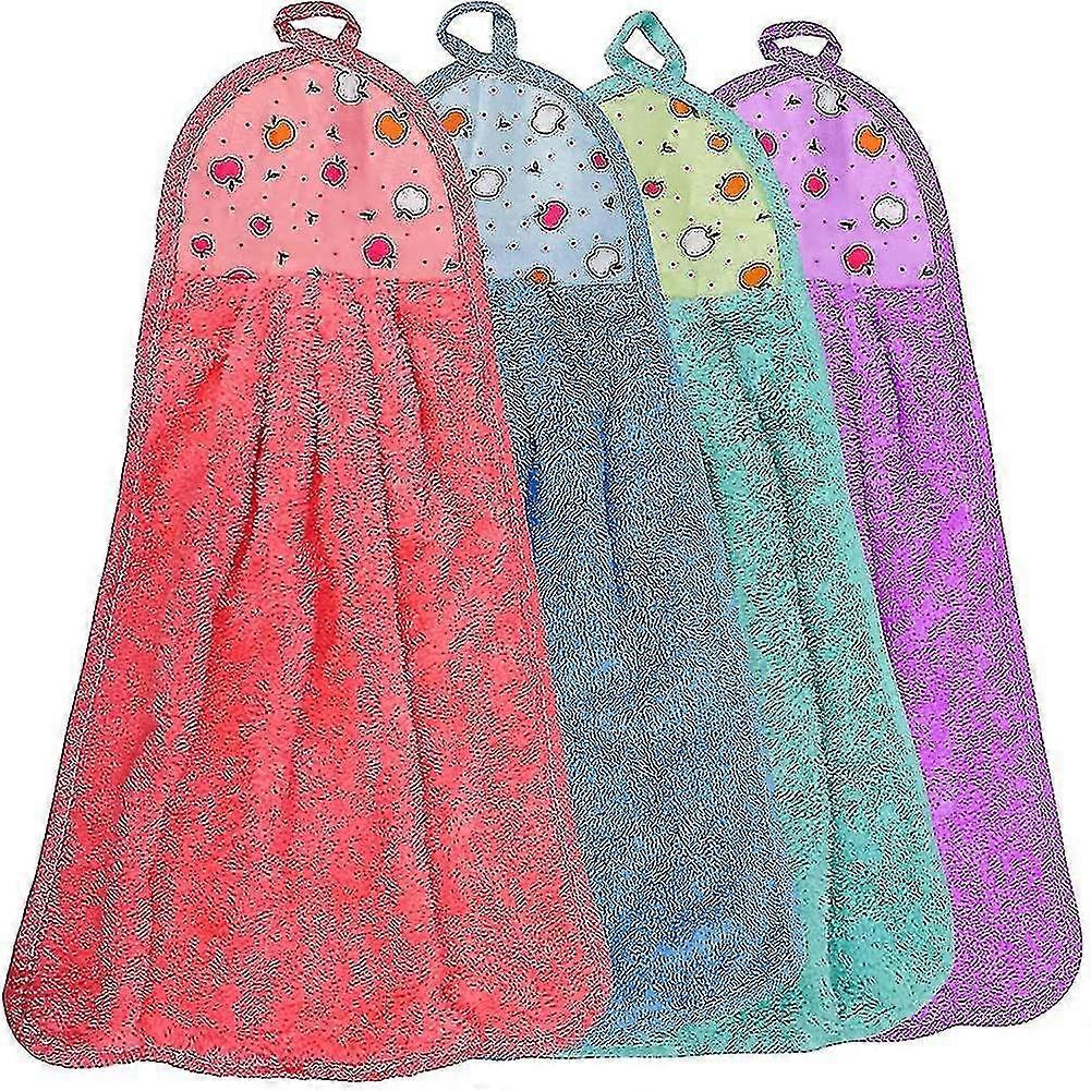 4 Pcs Hand Towel Kitchen Hanging Loop Soft Coral Small Soft Dish Towels Wipe