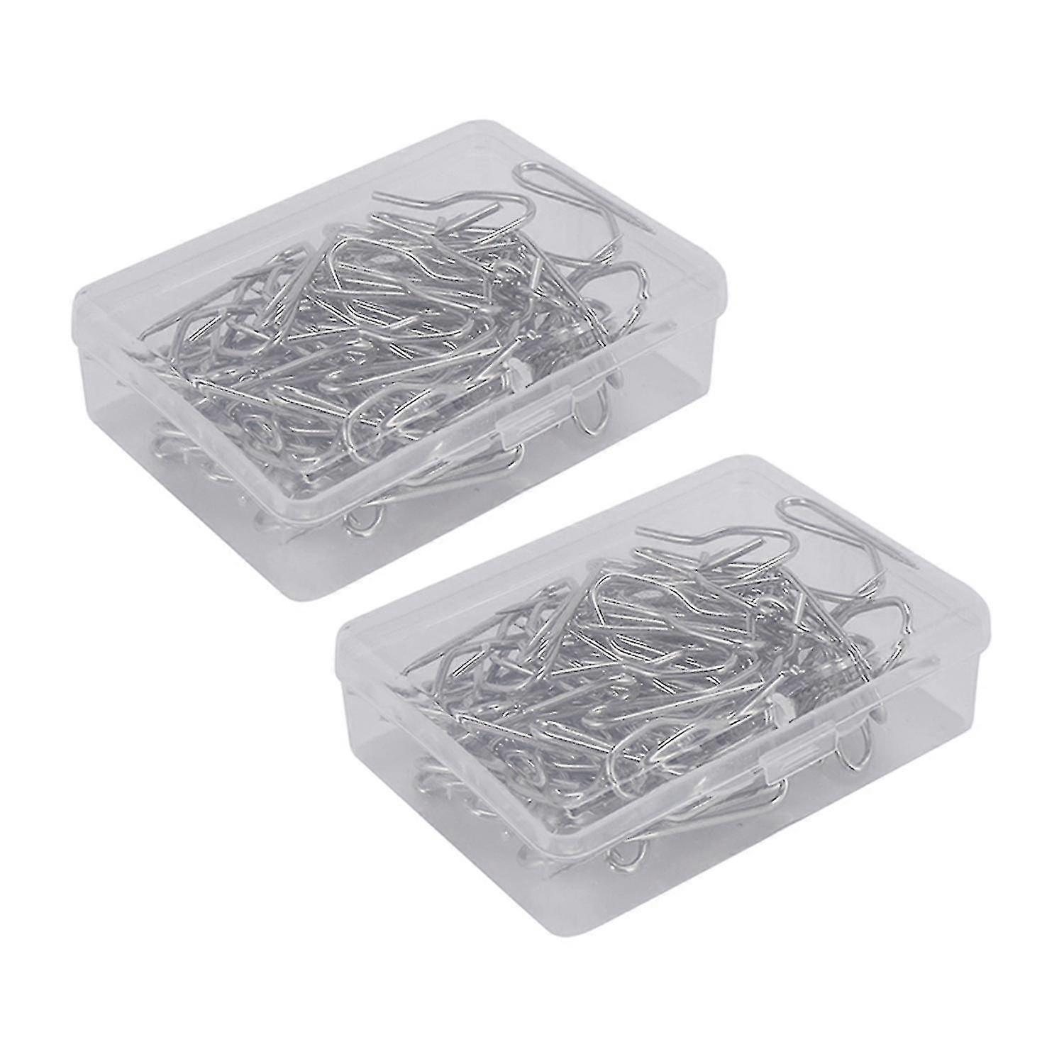 100 Pack Metal Curtain Hooks Drapery Hook Pins With Clear Box For Window Curtain, Door Curtain And