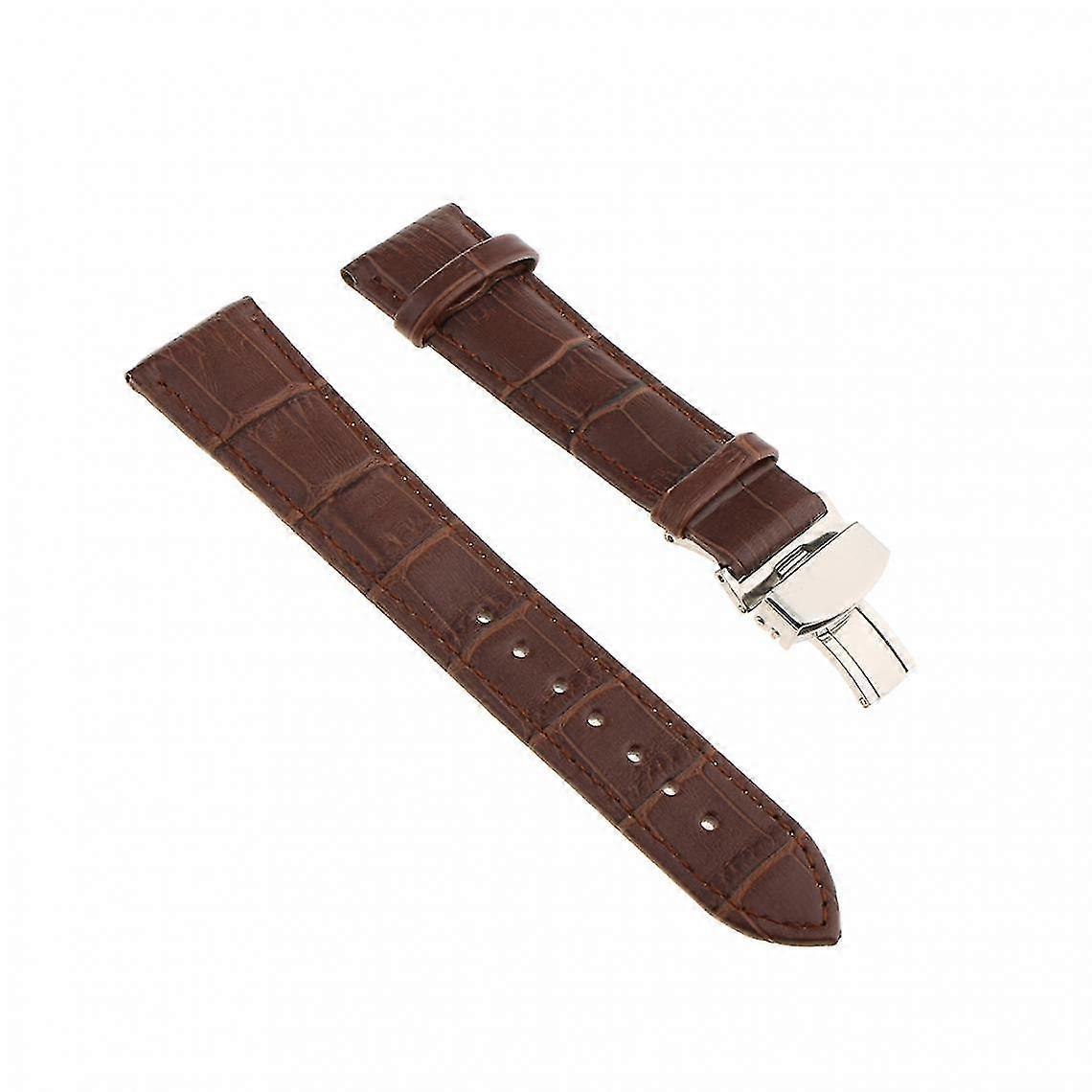 20mm Black Butterfly Clasp Leather Watch Strap