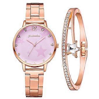 Mode Damen Diamant Stahl Band Armband Uhr Set Elegantes geometrisches Armband