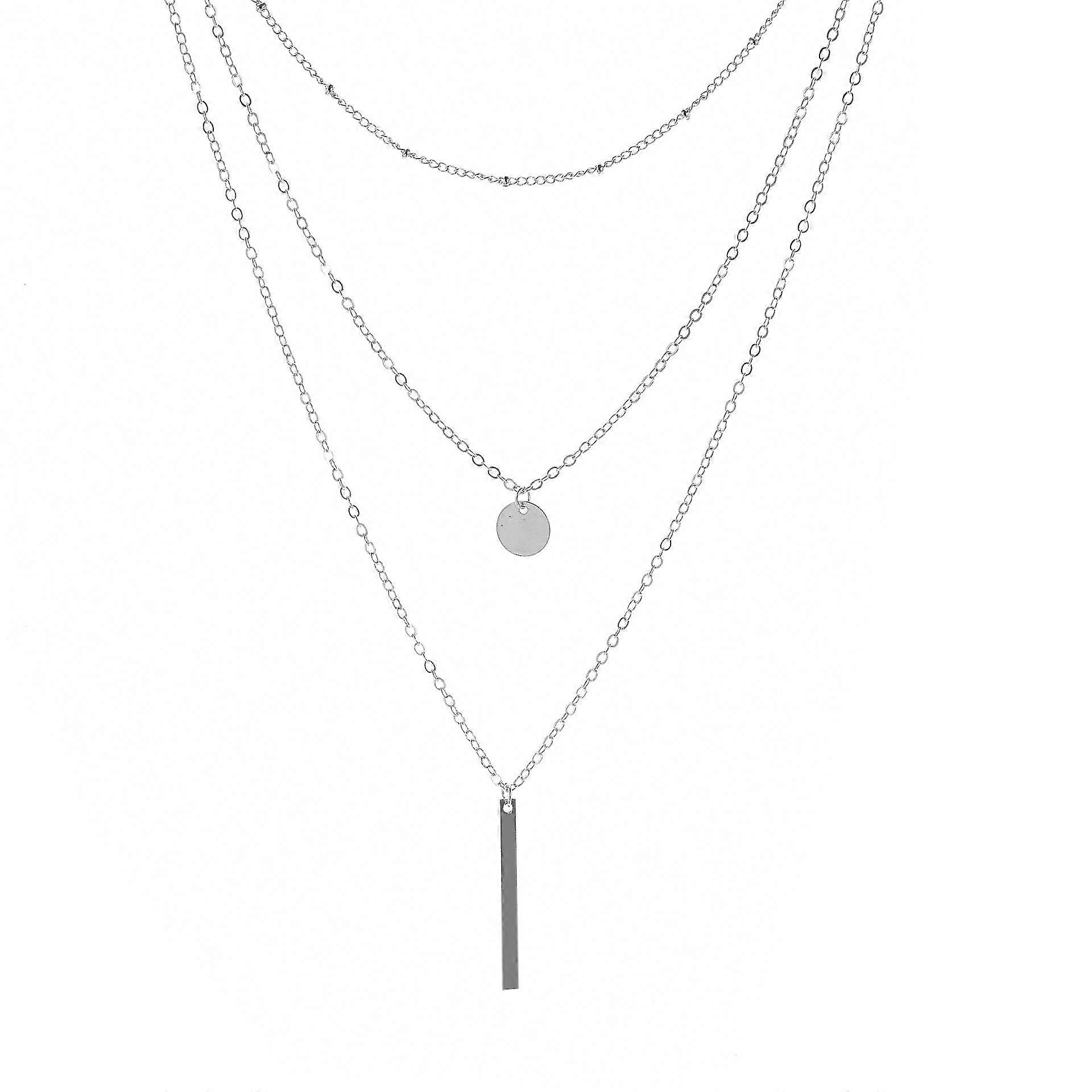 Collier Multicouche 3 Tier Pendentif Longue Chaîne Femmes Accessoires (argent)