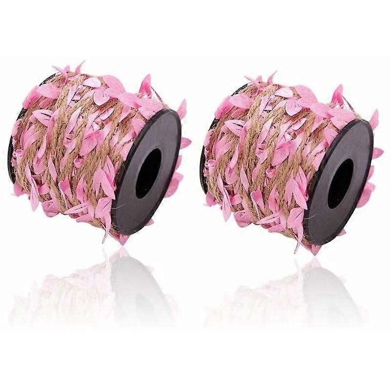2 Pack 10m Canvas Ribbon Rolls with Artificial Leaves Rose