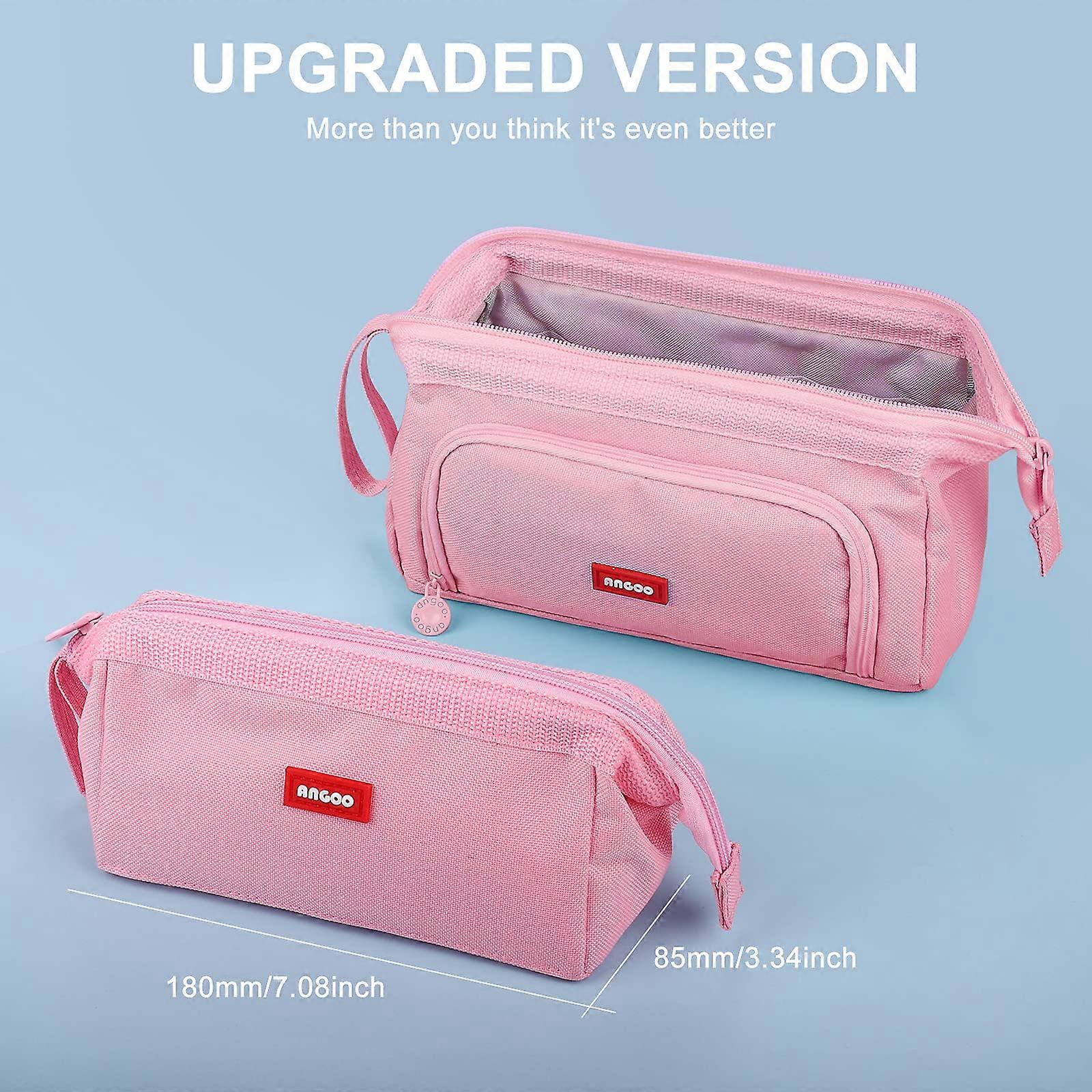 Large Pencil Cases Zipper Stationery Organizer Duarable Pink