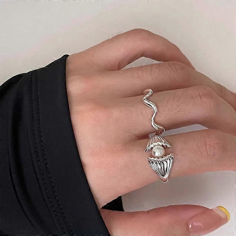 Simple pearl ring, 2pcs girls' ring, adjustable