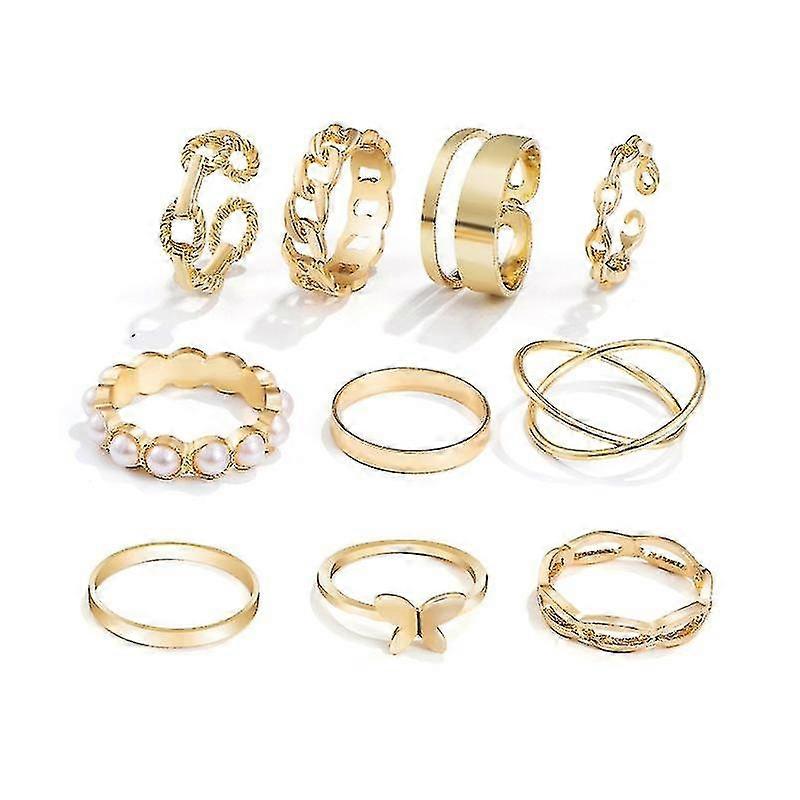 10pieces/set Butterfly Band Ring Adjustable Open Ring For Women Stackable