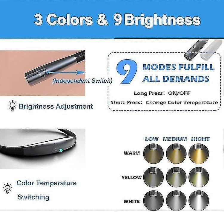 Rechargeable Neck Reading Light, Reading Lamp In Bed, 3 Colors, 9 Brightness Levels, Foldable Arms, Long Lifespan, Perfect For Reading, Repairing, Tra